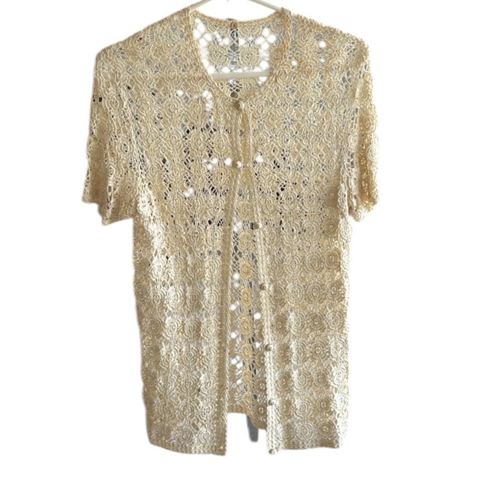 Vintage Chinese hand crocheted jacket/ sweater with covered buttons S